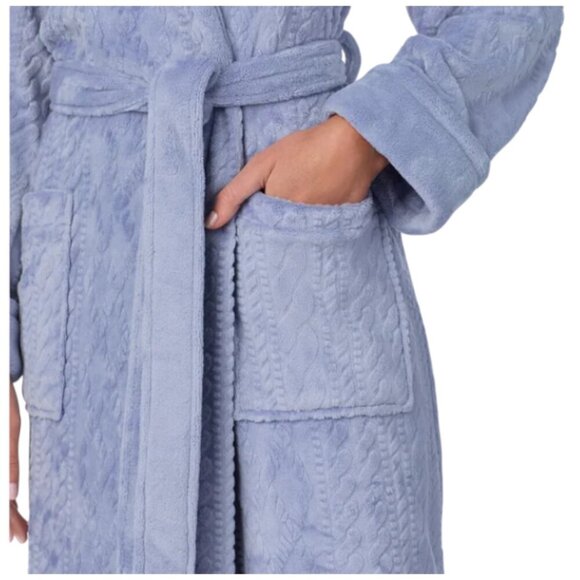 NWOT Room Service Cable Texture Plush Robe | Blue - Picture 5 of 8